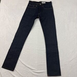 Gustin Mens Skinny Raw Indigo Denim Jeans Size 32 Made USA Button Fly Selvedge